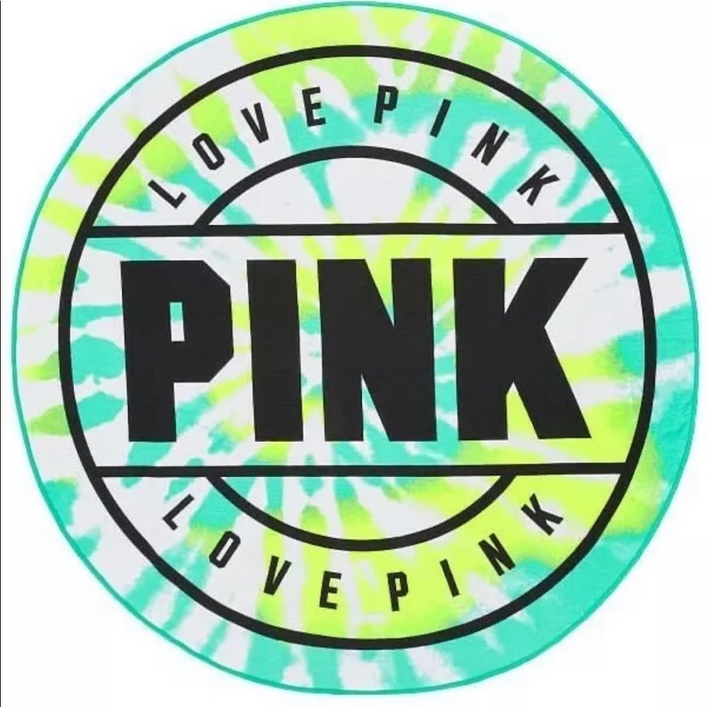 Victoria’s Secret PINK Tie Dye Round Beach Towel Green Yellow white 55"